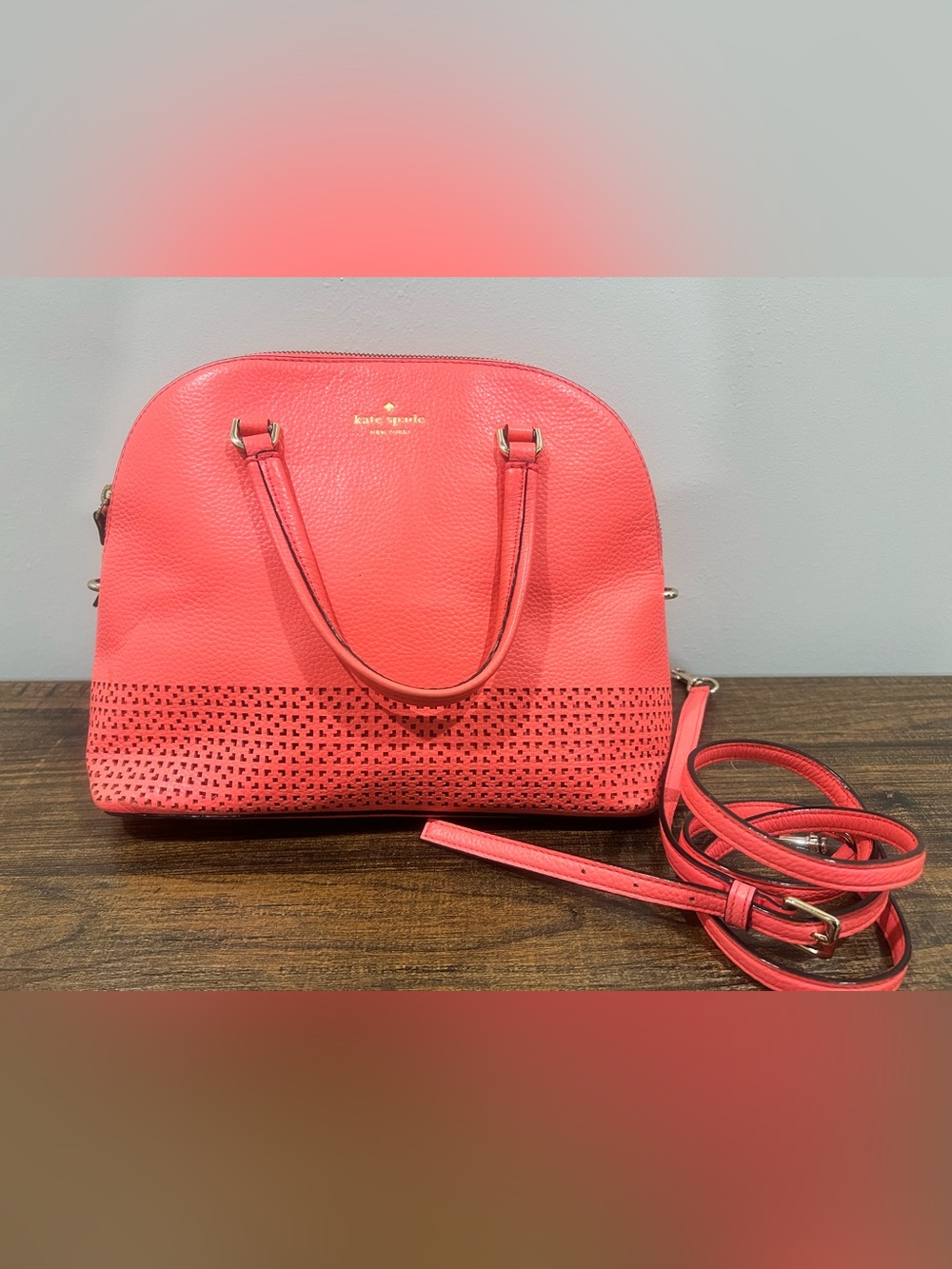 kate spade Coral Perforated Dome Satchel with Detachable Strap